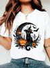 Retro Halloween Cat Moon Bats Vintage Style Unisex Cotton T-Shirt