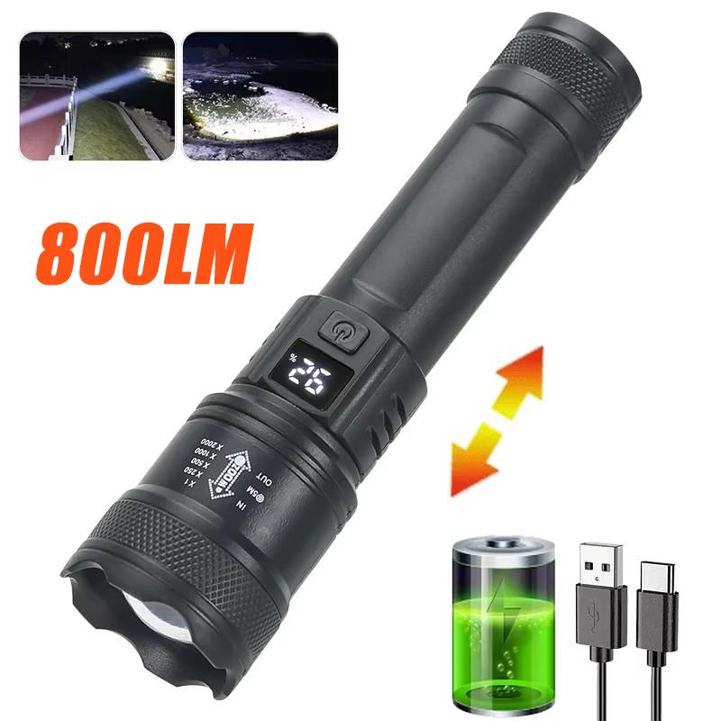10000LM High Power LED Flashlight Powerful TYPE-C Rechargeable COB Flashlight With Side Light Torch For Outdoor Camping Hiking