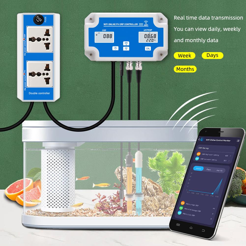 Smart WIFI Online Meter PH ORP Temp Aquarium Water Quality Tester Monitor Controller for Swimming Pool Spa Soilless Cultivation