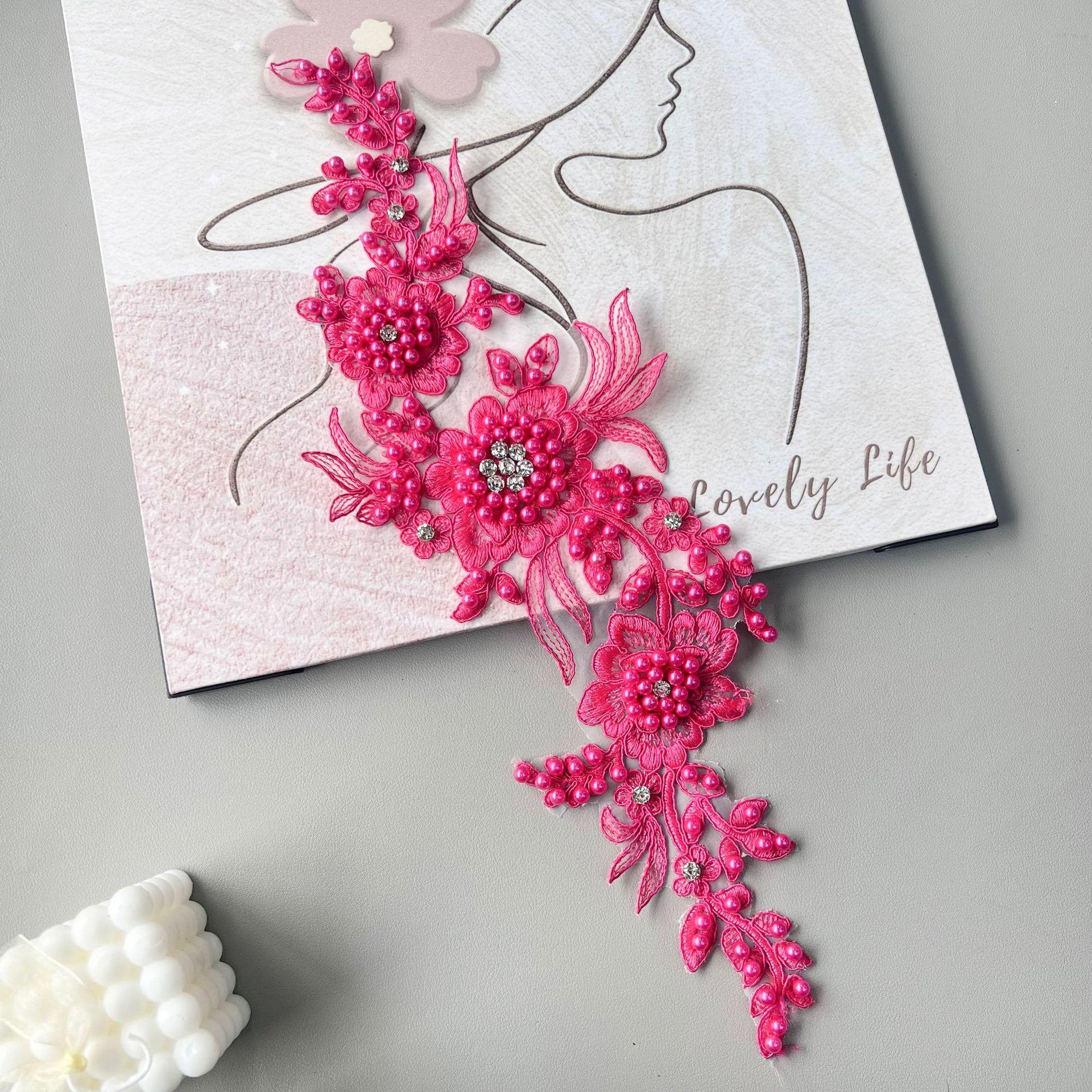 

Heavy Industry Mesh Handmade Beads Embroidery Flower Decoration Wedding Dress Decal Accessories Front Collar Cloth Sticker G008-2 Rose Red Beads