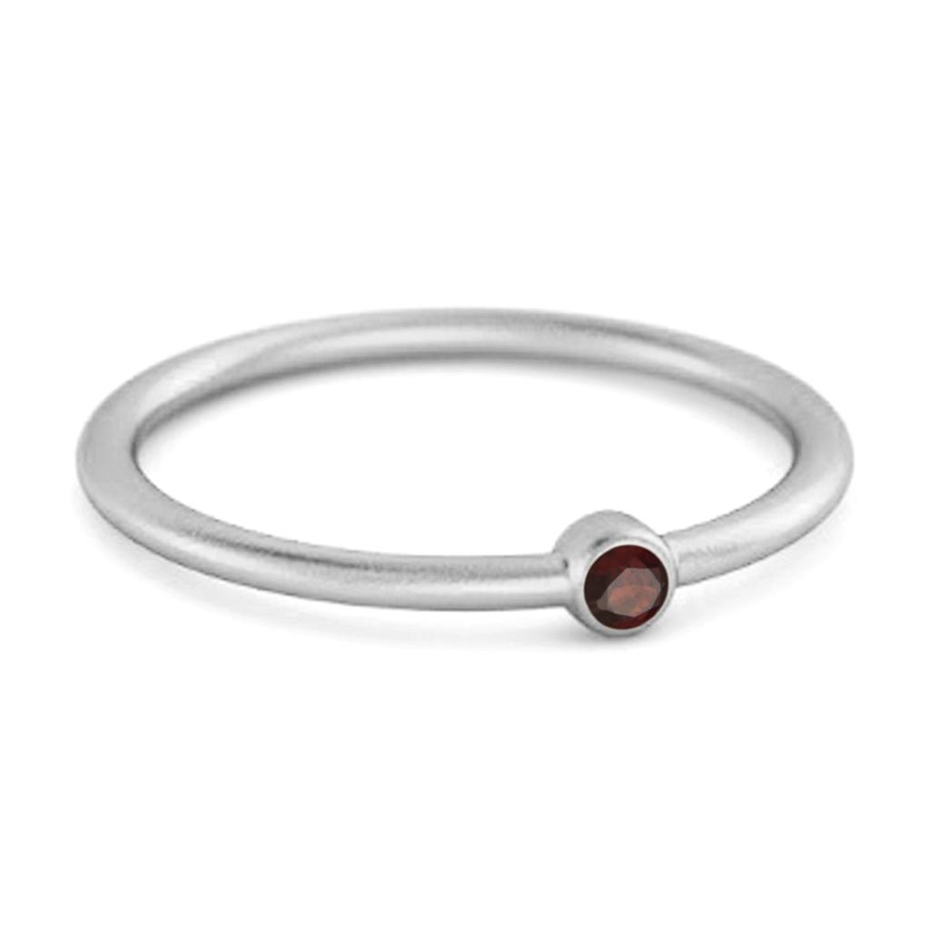 Garnet Round Minimalist Bezel Set Ring -925 Sterling Silver