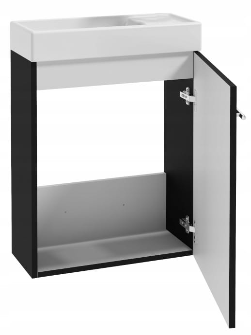 Bathroom cabinet with a black wall-hung washbasin 50x70 Small with an elongated chrome tap