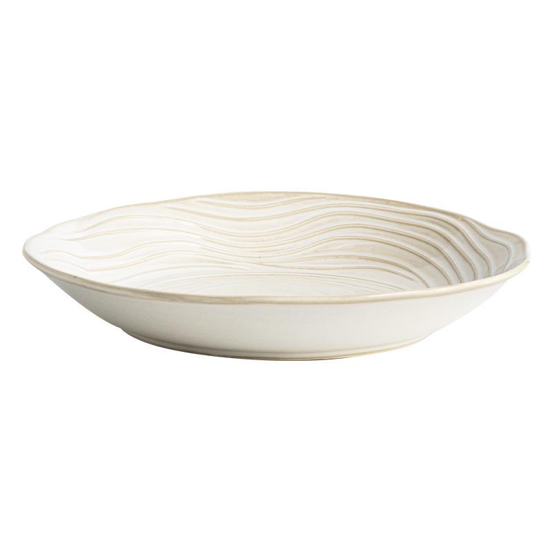 Elegant Wavy Edge White Ceramic Dinner Plate - High-End Creative Tableware