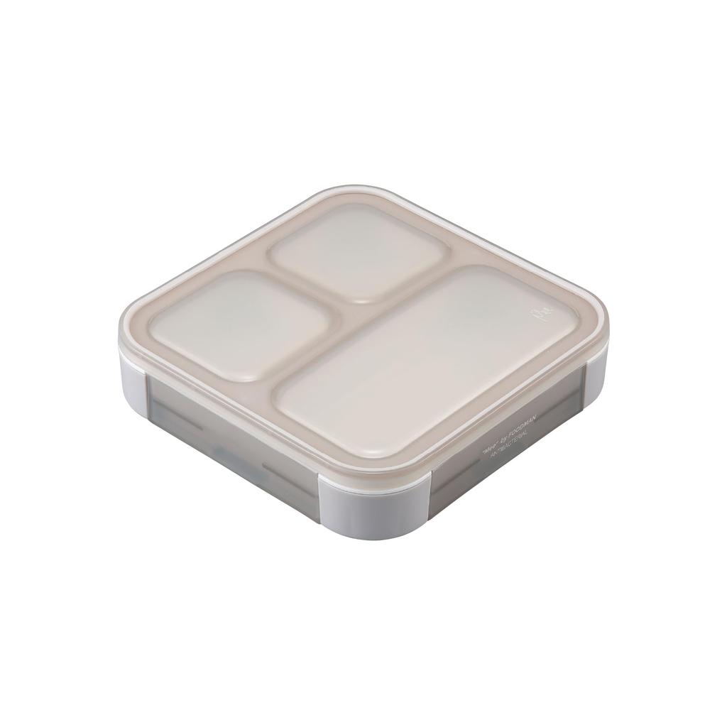 Foodman Bento Gray Secure with Double Sealing To Prevent DSK Box, Slim, Portable, Stand-Up, 500ml, Antibacterial, Beige, 4-Point Locking, Leaks,