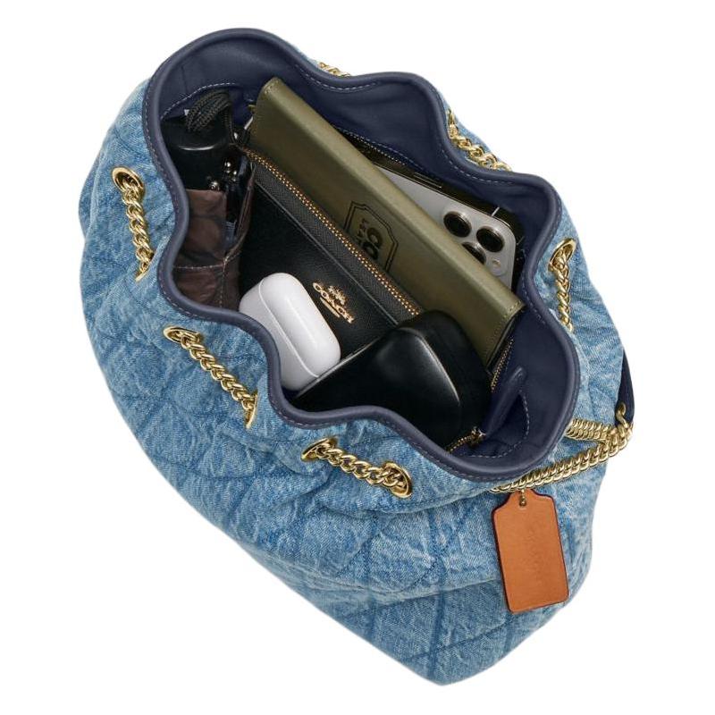 Coach Chain 35 Diamond Chain Underarm Bag Denim Shoulder Bag Large Women's Blue