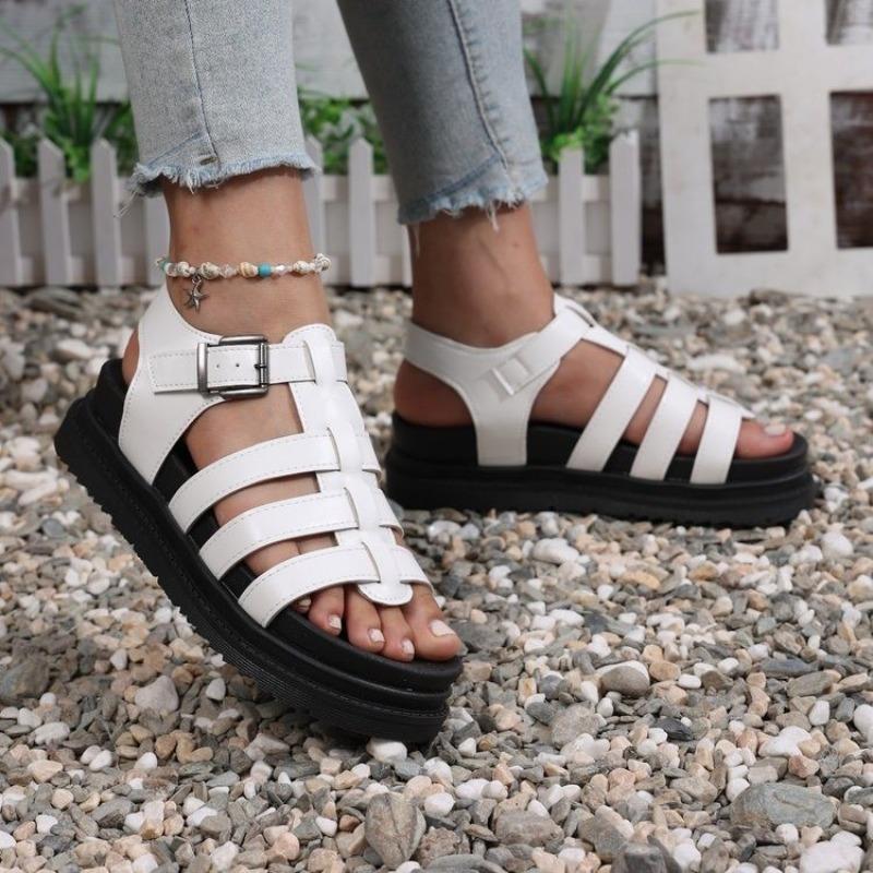 Women Sandals Thick Bottom Flat Roman Strap Beach Shoes for Women Summer 2025 Roman Style Sandals Platform Casual Flats Shoes