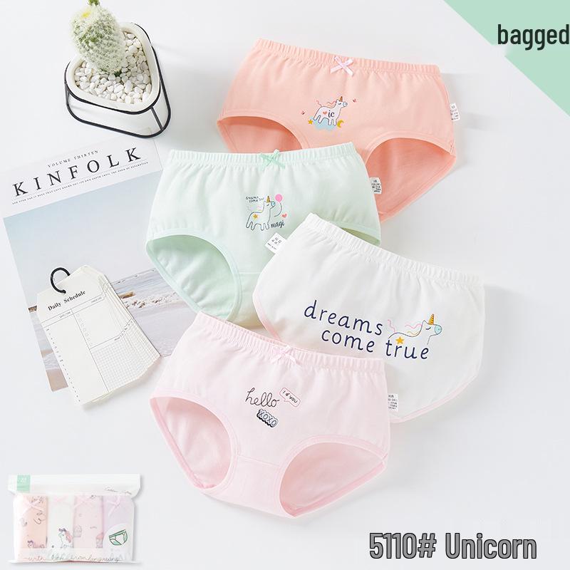 Pure Cotton Girls' Triangle Underwear - 4-Pack for Ages 1-12, Spring/Summer Style