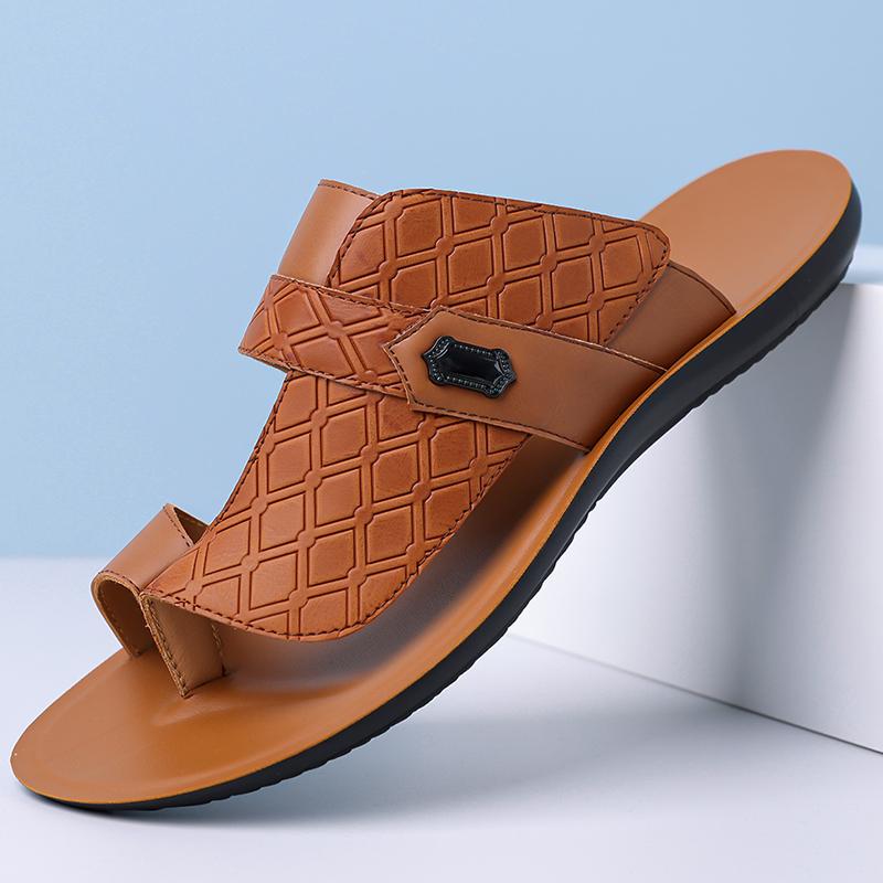 TUINANLE Men’s Minimalist and Stylish Summer Casual Flat Sandals – Slip-on Genuine Leather Sandals Suitable for Indoor and Outdoor Use