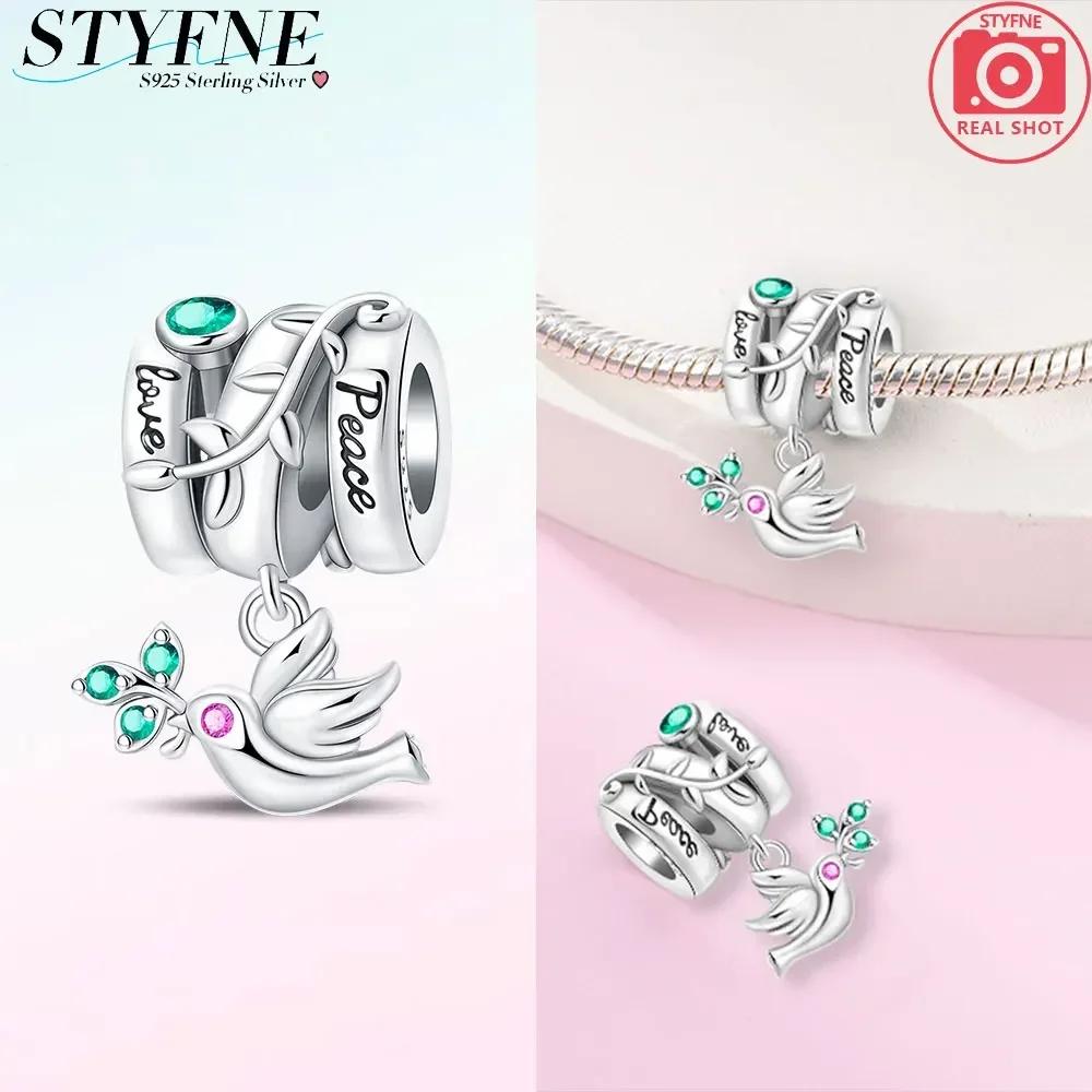 Exquisite Original Charms Copper Green Zircon Flower Bird Heart Wings Beads Fit Bracelet Women Jewelry Diy Gifts