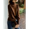 Half High Neck Pullovers & Lantern Long Sleeves Women Knitted Sweater Solid Color Base Shirts
