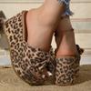 Stylish Comfortable Leopard Print Wedge Sandals - Women's Slip-On Platform Heels with Bowknot