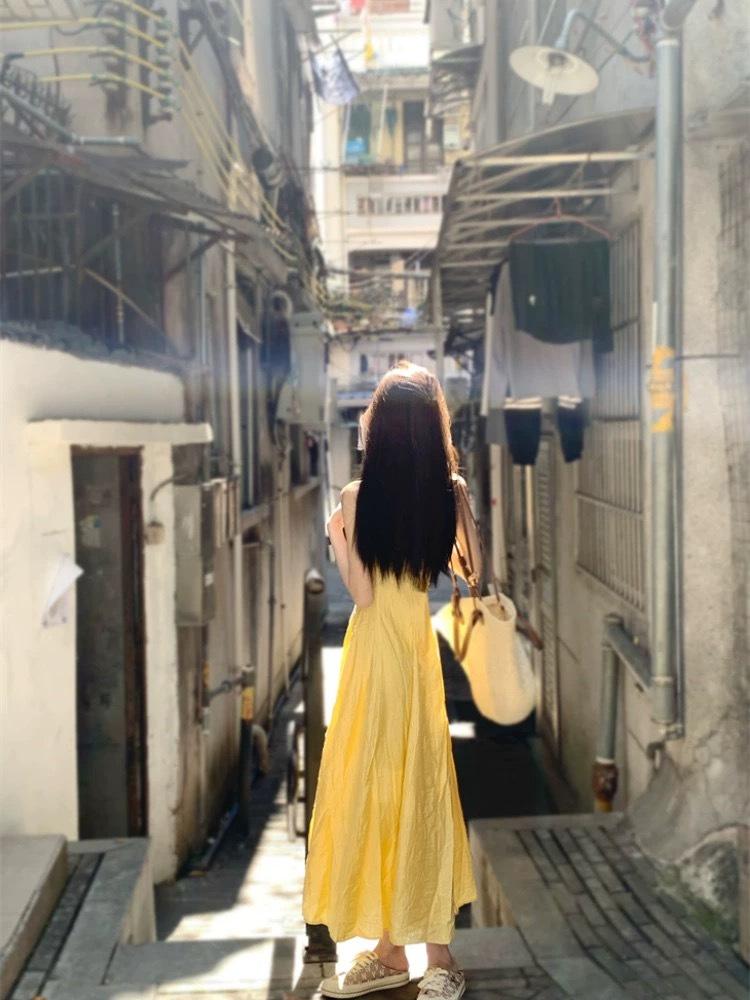 [Original practice] French small suspender dress women's clothing summer waist temperament long dress seaside vacation