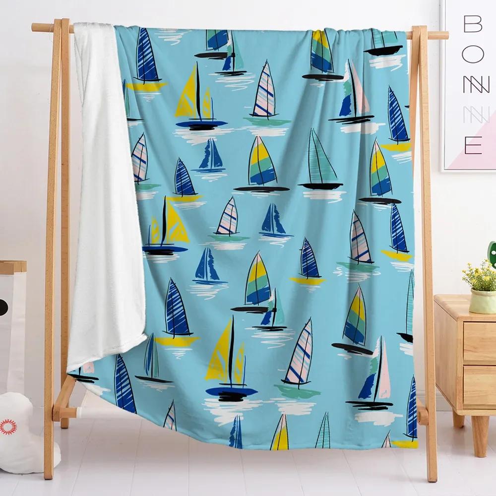 Kleines Segelboot Flanell Überwurfdecke Cartoon Bär Stern Muster Niedlicher Stil Für Kinder Mädchen Bett Sofa Couch Decke Weich Leicht