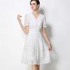 2026 New Summer Lace Embroidery White Dress Elegant V-neck Short Sleeve Single Breasted Hollow Out Slim Party Women Dreses