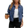 Veste en jean décontractée rétro pour femme à manches longues, col à revers et fermeture éclair sur le devant