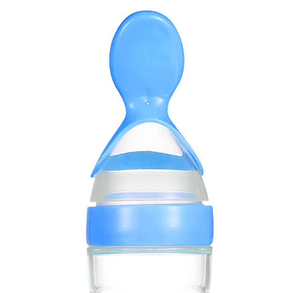Feeding Bottle Spoon Silicone PP Safe Soft BPA Free Elastic Round Bottom Baby Food Feeder Blue