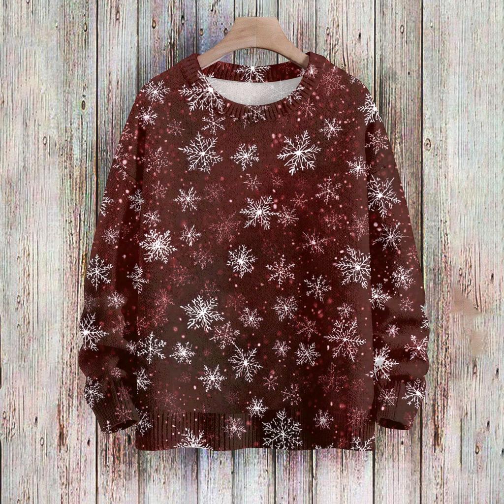 Suéteres de Natal para mulheres, suéter de malha, camisa fofa, outono, gola redonda, pulôver, tops