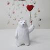 Handcrafted Wooden Bear Figurine with Heart Balloon Charming Desktop Decor, Artisanal Wood Carving,Cute Animal Design,Ideal Gift for Special Occasions