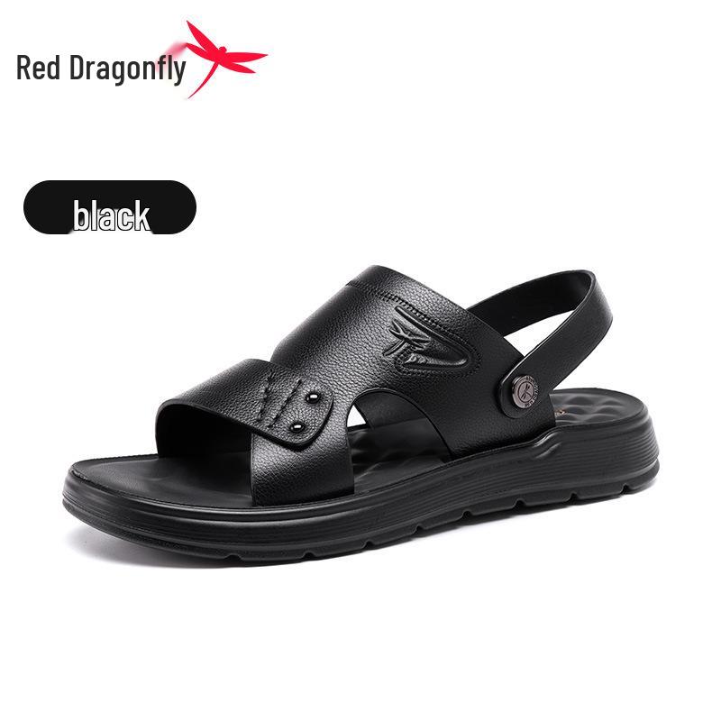 Red Dragonfly Men s Genuine Leather Beach Sandals - Non-Slip, Wear-Resistant, Odor-Resistant Soft Sole Summer Slippers 43