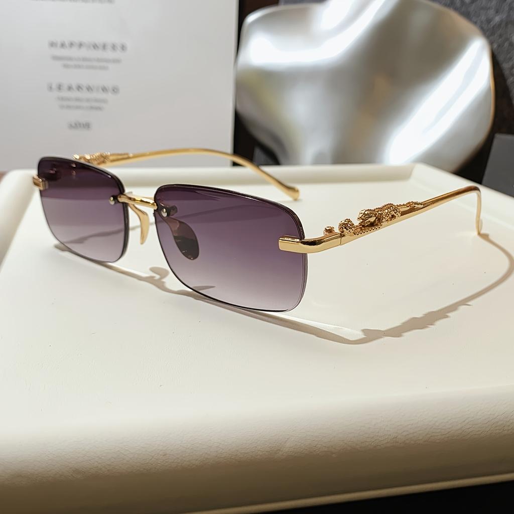 1pc Unisex Fashion Rimless Fashion Glasses with Golden-Tone Metal Frame & Blue Transparent Lenses