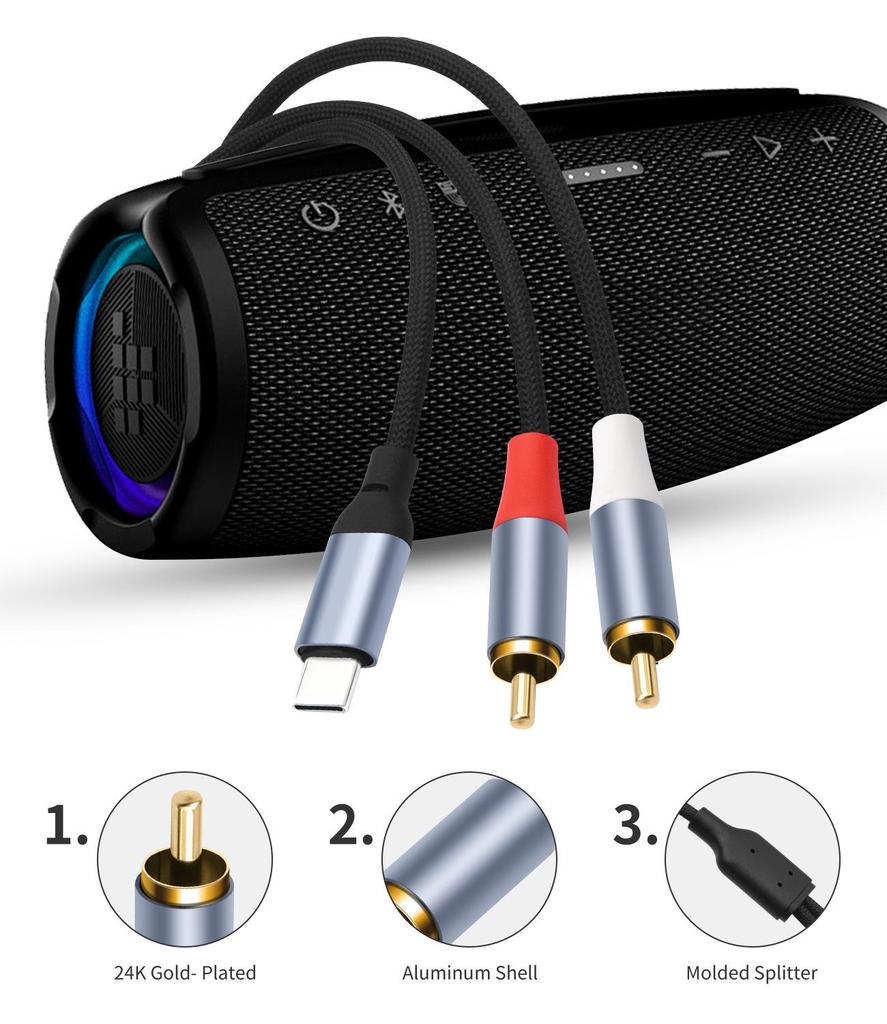 High-Fidelity USB-C To Dual RCA Audio Cable with 24Bit/96Khz Decoding
