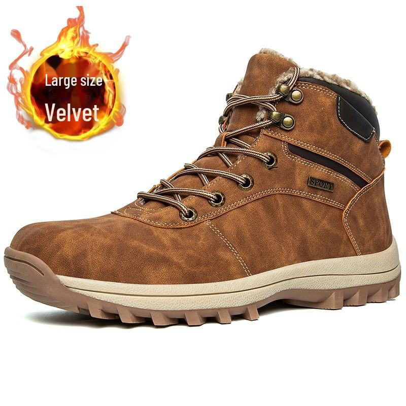 Men's 2025 Winter Velvet-Lined Snow Boots with Thick Soles - Warm Cotton Shoes for Teens In Cold Climates