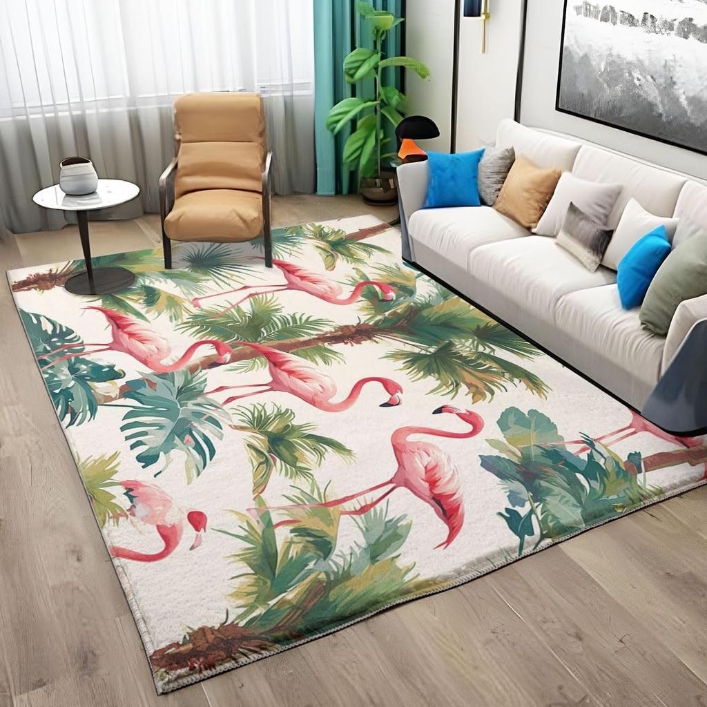 Watercolor Flamingo Tropical Floral Leaves Bath Mats Non-Slip Microfiber Soft Plush Doormat Decor Bathroom Rugs for Bedroom Mat