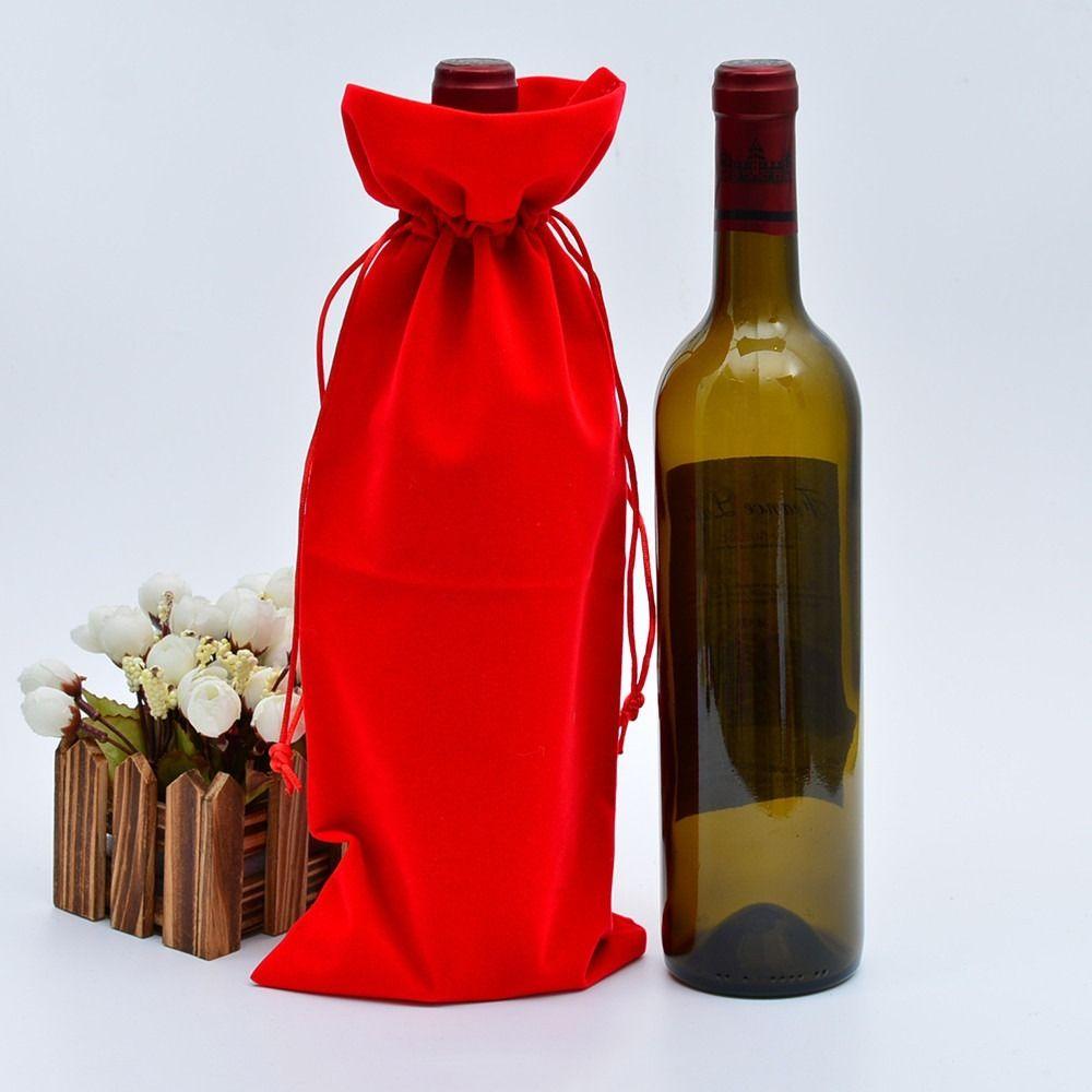 Soft Velvet Fabric Wine Bottle Gift Bag Drawstring Closure Premium Texture Velvet Wine Pouch Reusable Design Drawstring Wine Bag
