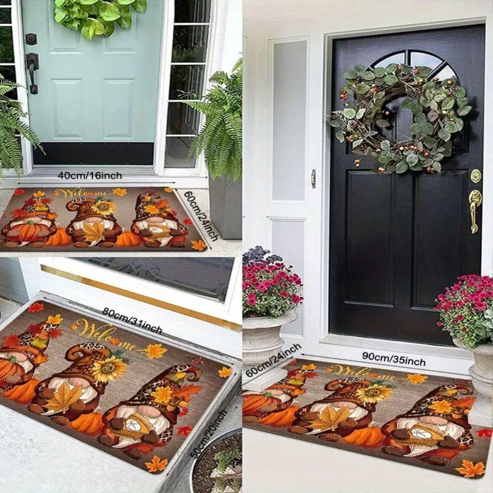 VIKAMA Autumn Welcome Door Mat Dwarf Pumpkin Kitchen Floor Mat Indoor and Outdoor Entrance Carpet Thanksgiving Home Decoration