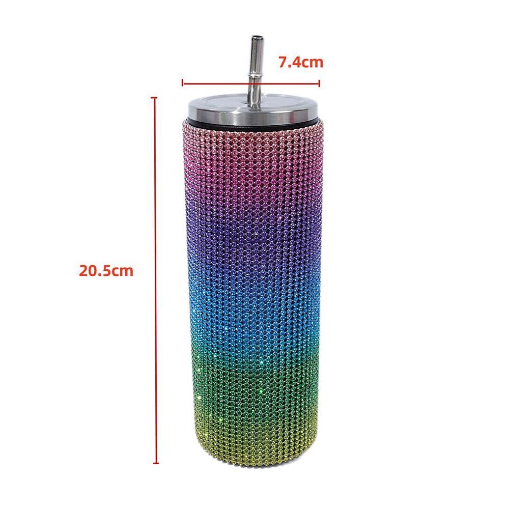 Stick-on Crystals Thermal Bottle with Straw Coffee Cup Durable Vacuum Cup  Winter