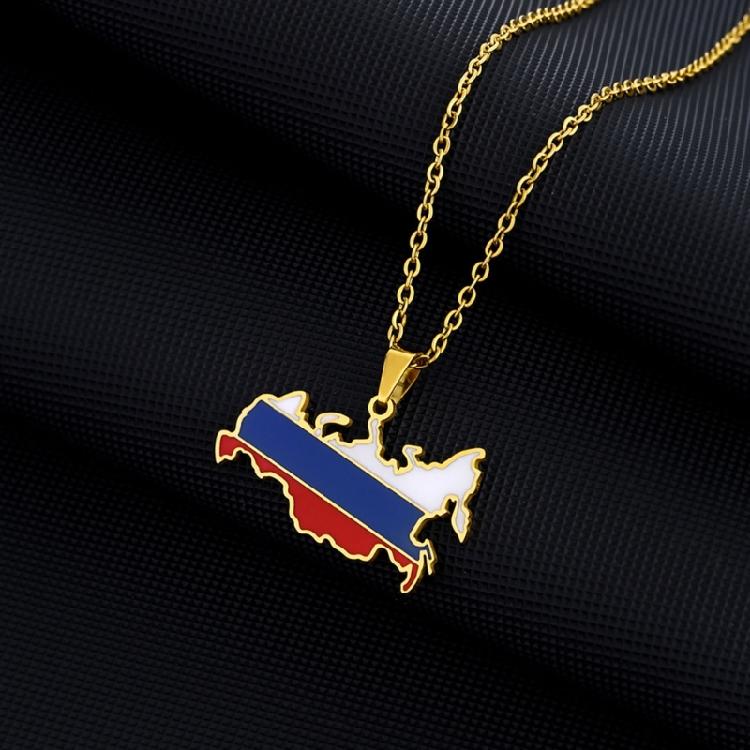 Russia Flag Chain Necklaces National Map Pendant Choker Country Jewelry
