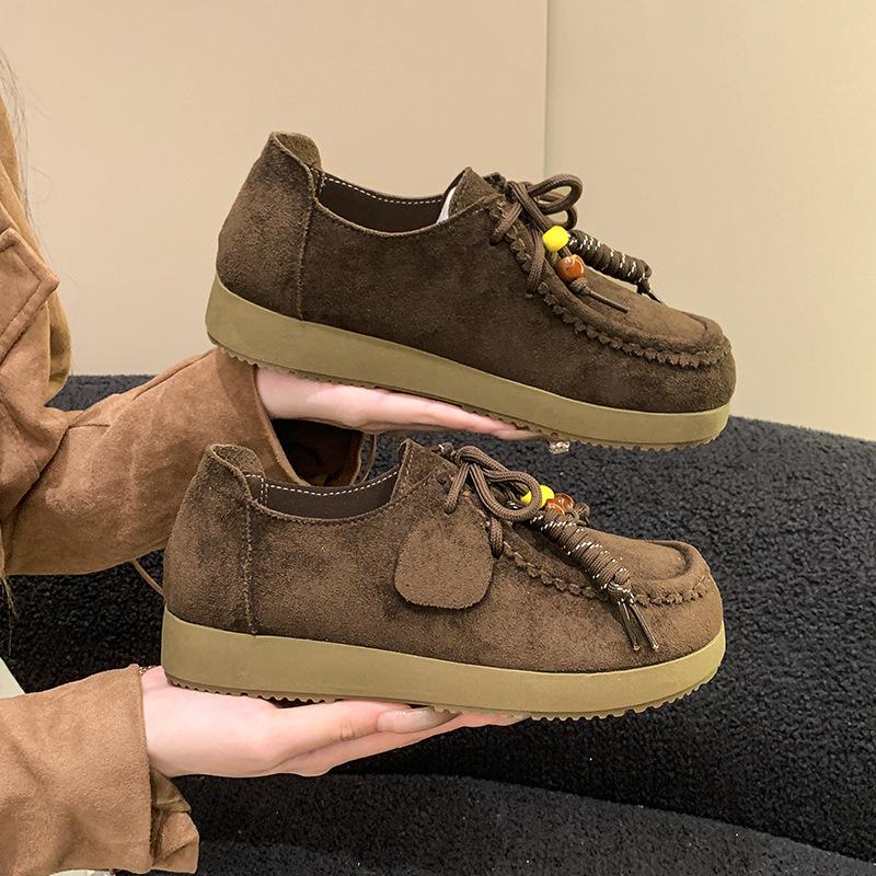 Fashion Retro Women Nubuck Leather Casual Flat Shoes Leather Single Shoe Ladies Walking Chaussure Femme Women's Loafers Zapatos De Mujer