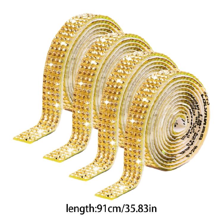 4 szt. Wstążki z dżetami Złota taśma z dżetami Błyszczące naklejki-wstążki Paski z dżetami w 4 rzędach