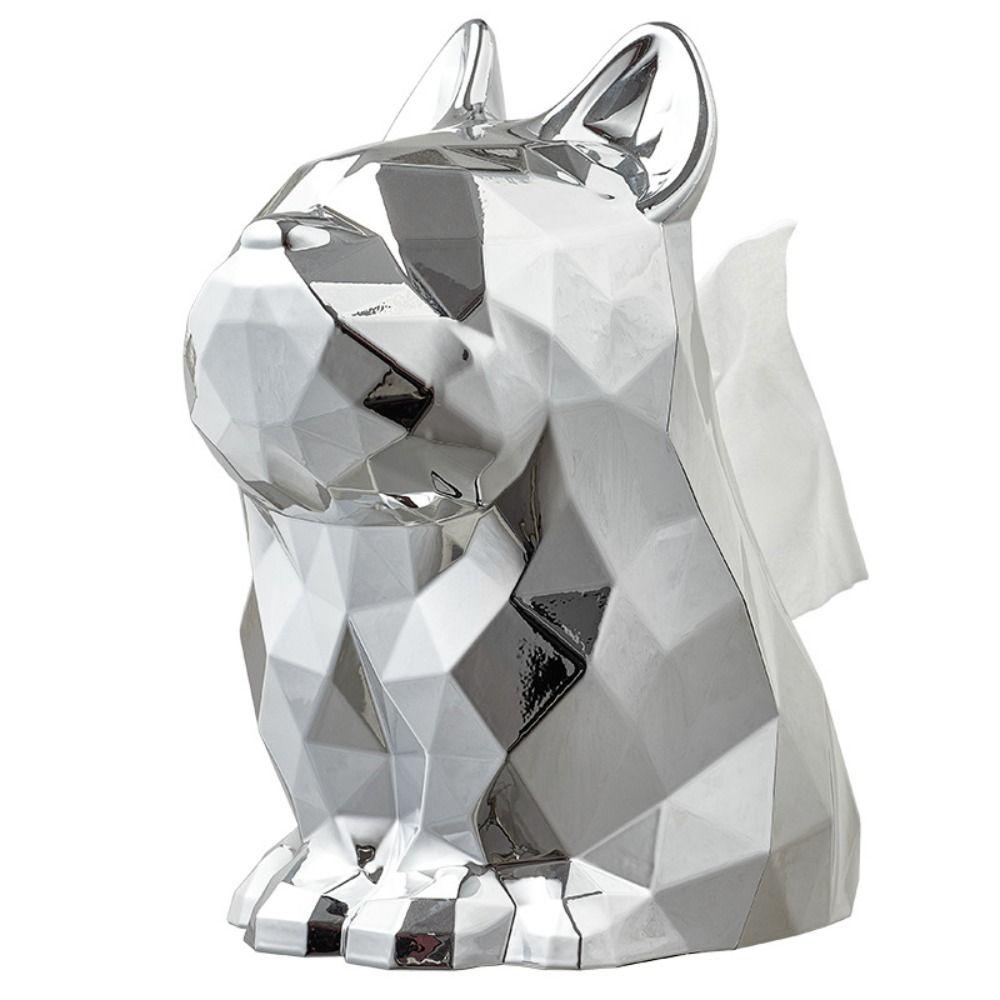

French Bulldog Tissue Box Creative Desktop Storage Box Desk Organizer Napkin Container Holder Home серебряный