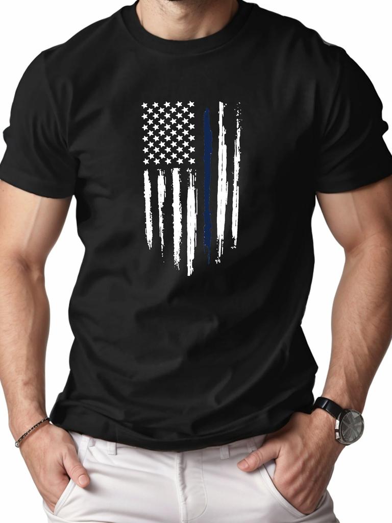 Thin Blue Line American Flag Patriotic TShirt 100 Cotton ONeck Short Sleeve Summer Casual Unisexs Tshirt Streetwear