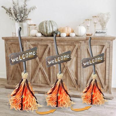 Animated Floating Witch Broom 28" Halloween Magic Dancing Broom Light Up Moving Broomstick with Sound for Haunted House Floor Decor