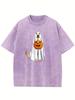 Halloween Themed Retro Washed Highquality Cotton Pattern Mens Washed Tshirt Summer Round Neck Top Short Sleeved Shirt