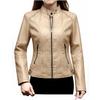 Women's Casual Fashion Slim Fit Thin Motorcycle Large Size Stand Collar Leather Jacket