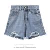 Classic and Minimalist Fashion Versatile Broken Holes Female Summer High Waist Thin Thin Section Loose A-line Denim Shorts Individuality Trendiness