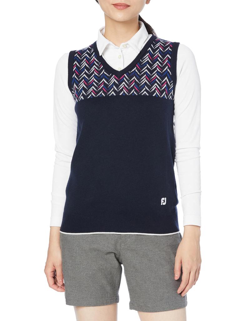 FootJoy Modern Classic Chevron Pattern V-Neck Golf Vest FJW-F23-M01 Women's Navy Small