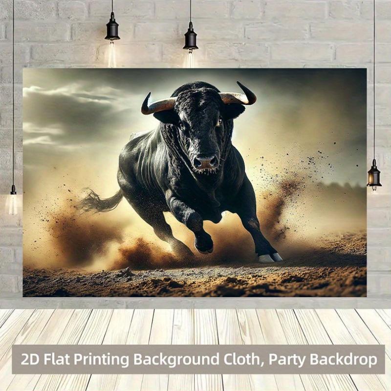 2D Plane 1 Piece of Wild Running Bull Showcasing Strength Background Cloth Suitable for Outdoor Decoration