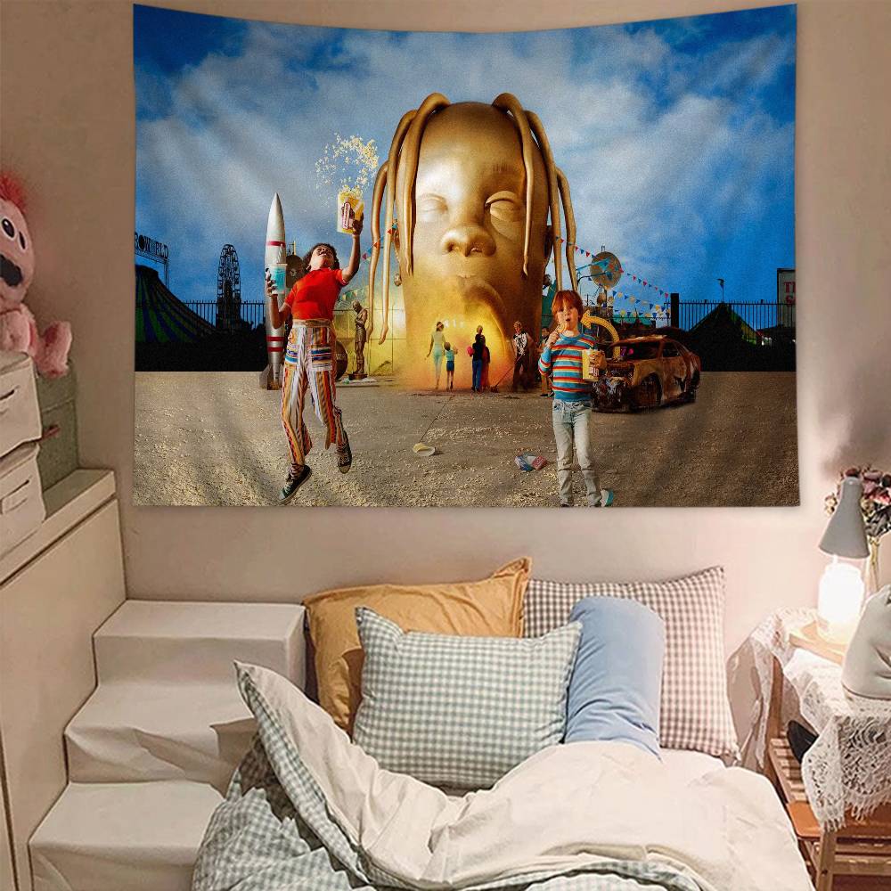 Hot Rapper TTravis SScottS Printed Large Wall Tapestry Art Science Fiction Room Home Decor Decor Blanket