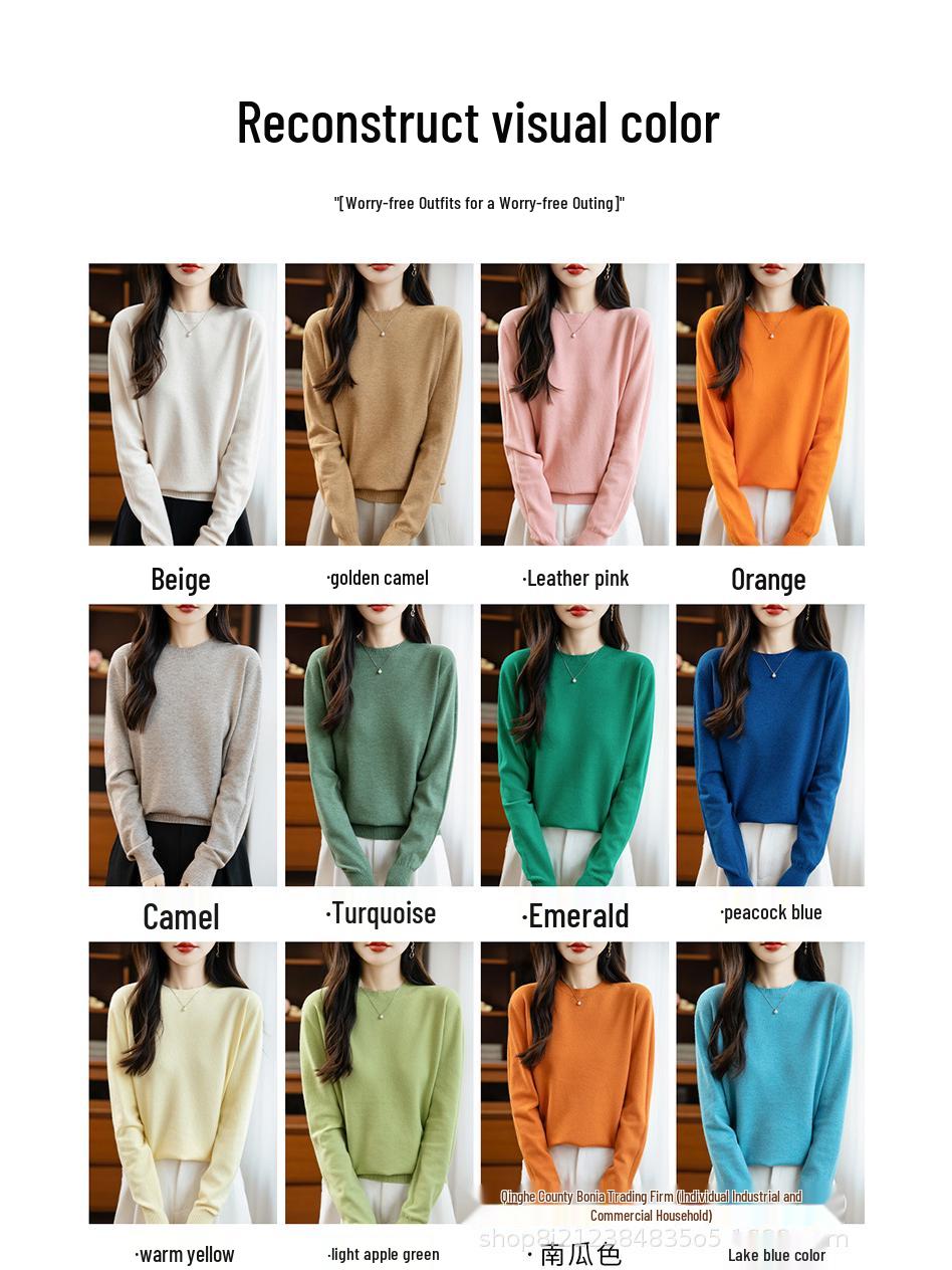 

Women s Y2K Loose Casual Long-Sleeve Knitted Sweater - Versatile Solid Color, Round Neck Autumn Wear L [105-120 lbs]