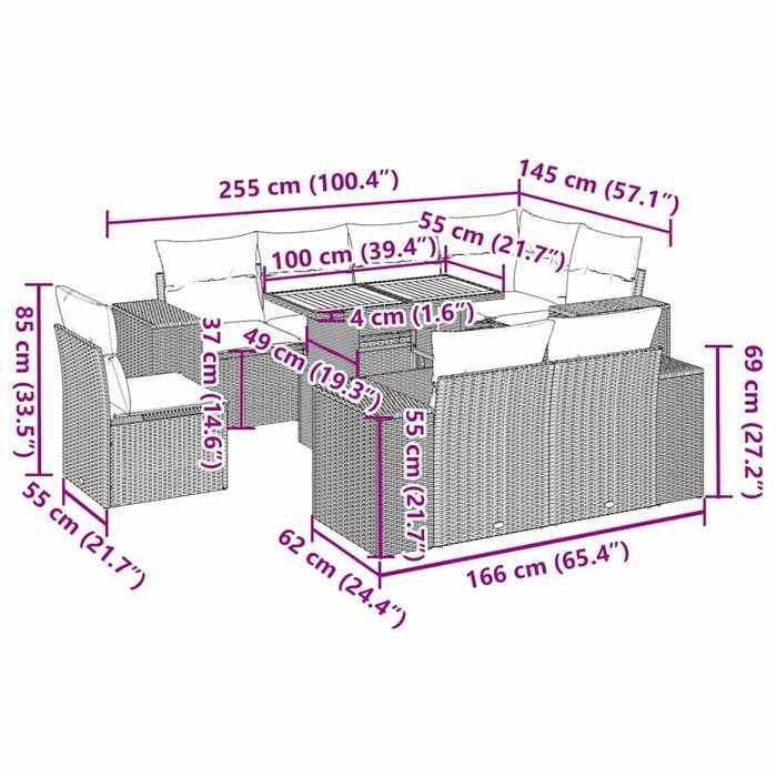 VidaXL Salon de jardin avec coussins 9 pcs beige résine tressée 3327391