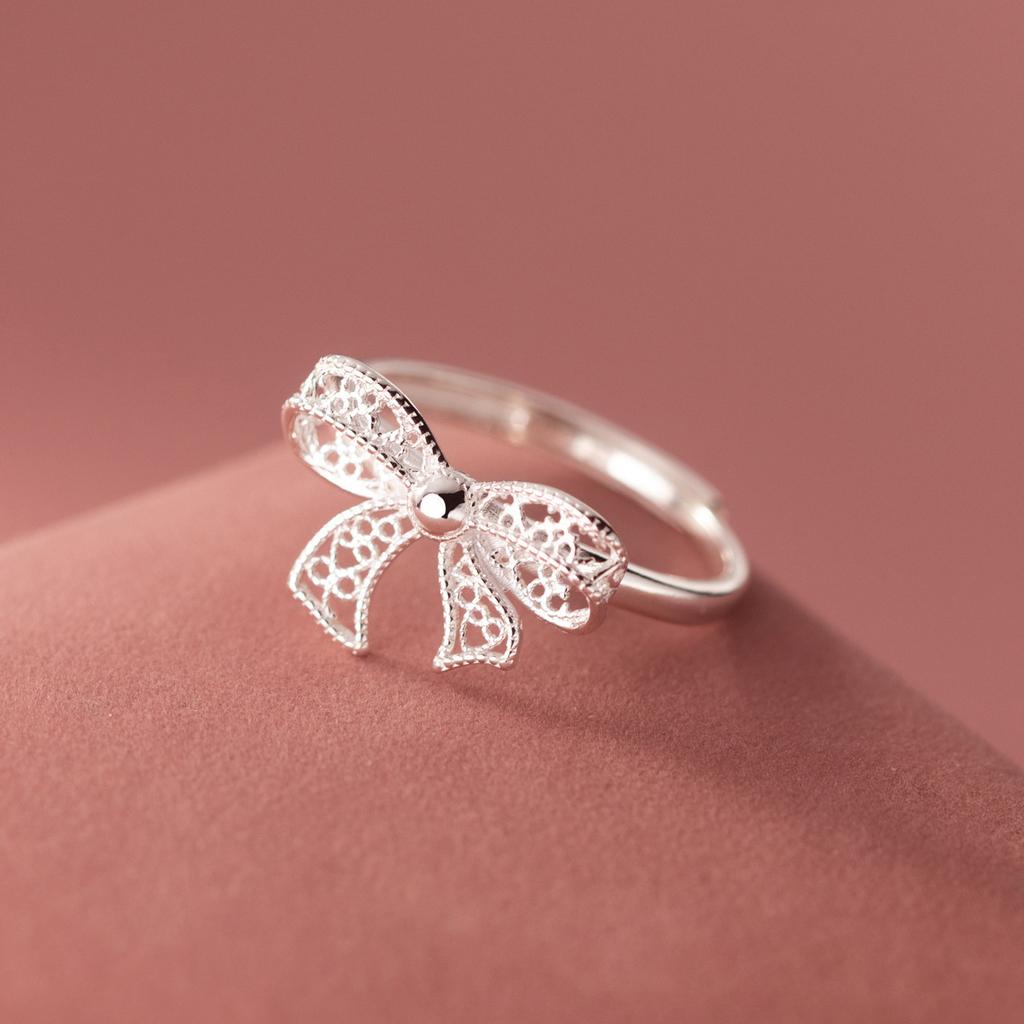 925 Silver Bow Adjustable Rings For Women Luxury Quality Jewelry Gift Female Accessories Jewellery