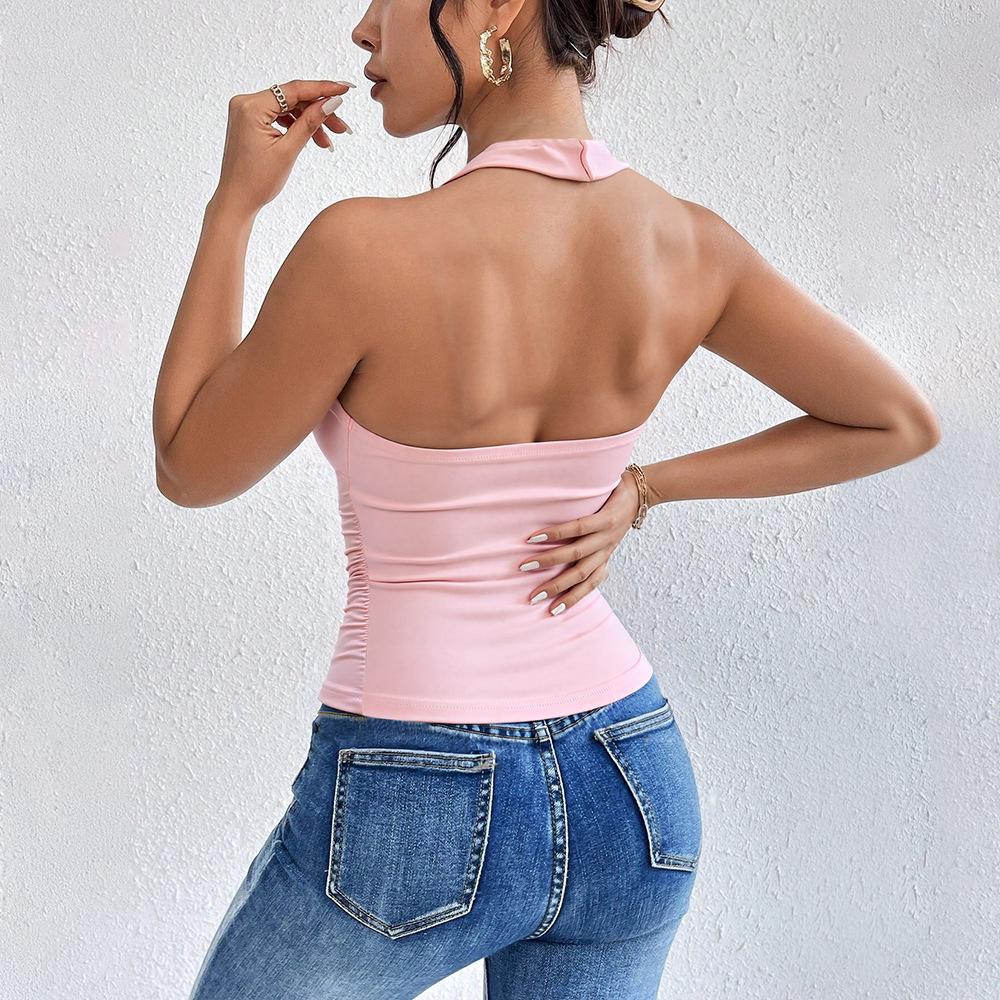 European and American French summer new sexy neck kink deep V-neck sleeveless vest women's slim short top