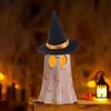Small Halloween Sculpture Ghost Figurine Resin Lighted Ghost Wearing Witch Hat Figurine for Windowsill Dressing Table Bookshelf