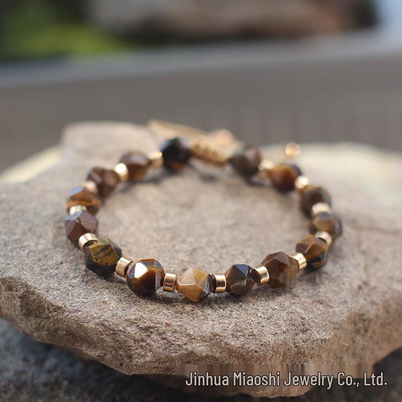 Bohemian Woven Rhombus Cut Tiger's Eye Crystal Bracelet