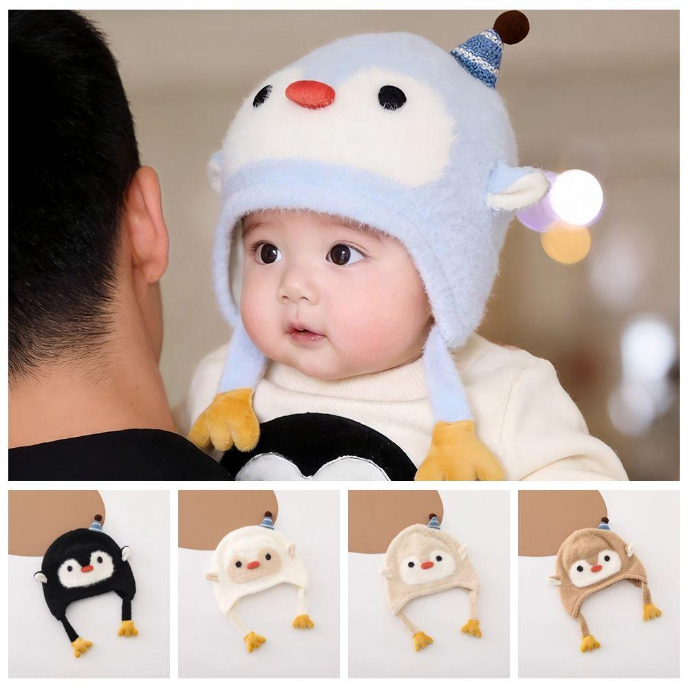Fleece Lined Penguin Baby Hat Soft Knitted Baby Winter Cap Cartoon Kids Hat Boy Girl Unisex