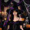 Stylish Lace Bow Headwear Halloween Witch Hat, Gothic Dark Wizard Costume Headpiece for Women, Spooky Velvet Cone Photogenic Daily Lolita Wear